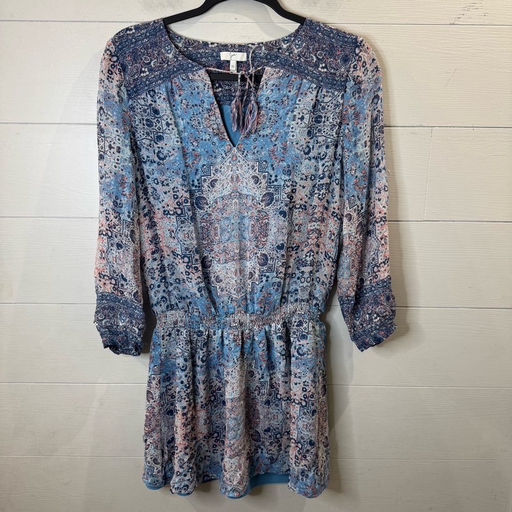 Joie | Aidee Blue Print Silk Mini Dress Long Sleeve Size XS